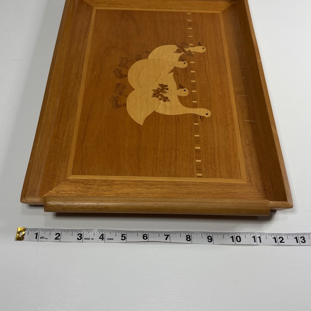 Goose geese vintage wood inlay serving tray - Picture 7 of 8